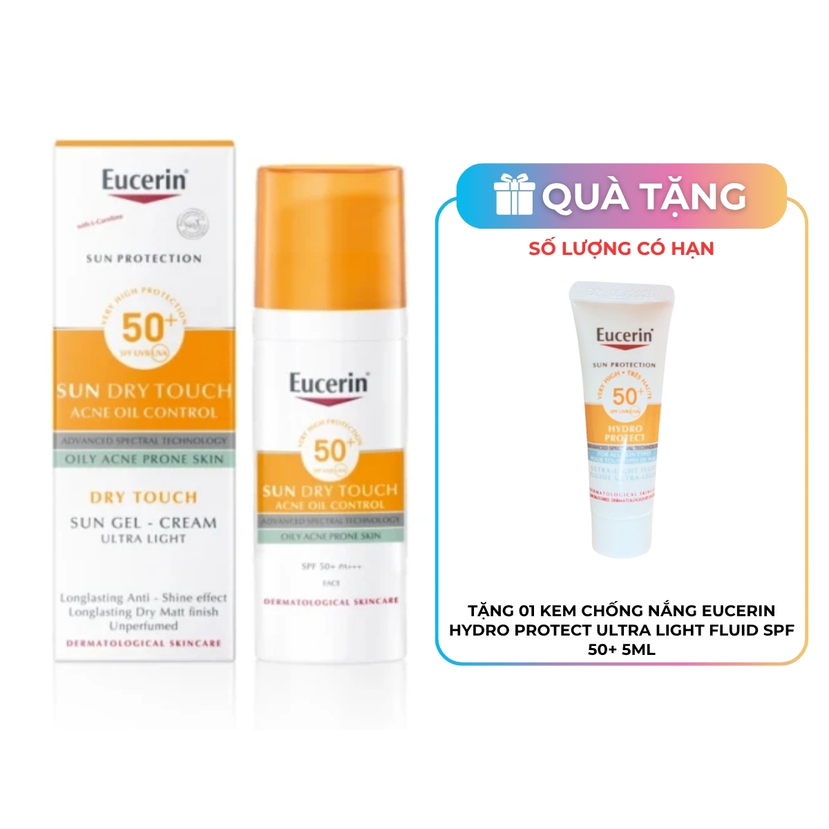Gel Chống Nắng Eucerin Sun Dry Touch Acne Oil Control SPF50+ Cho Da Nhờn Mụn 50ml