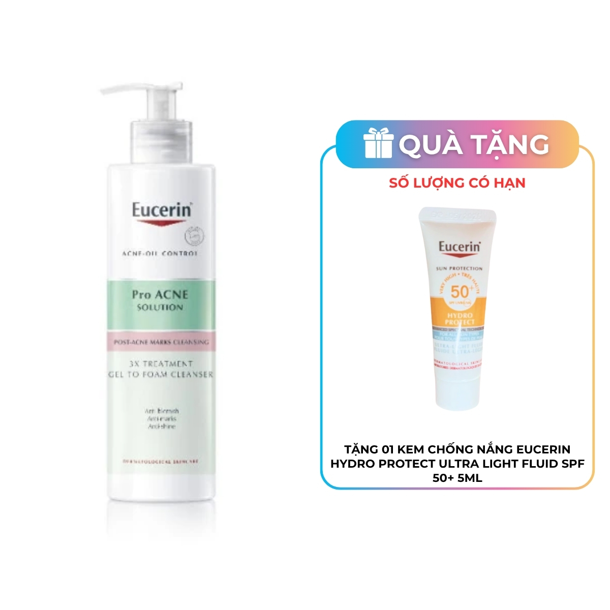 Gel Rửa Mặt Eucerin Cho Da Mụn Pro Acne Solution 3X Treatment Gel To Foam Cleanser 400ml