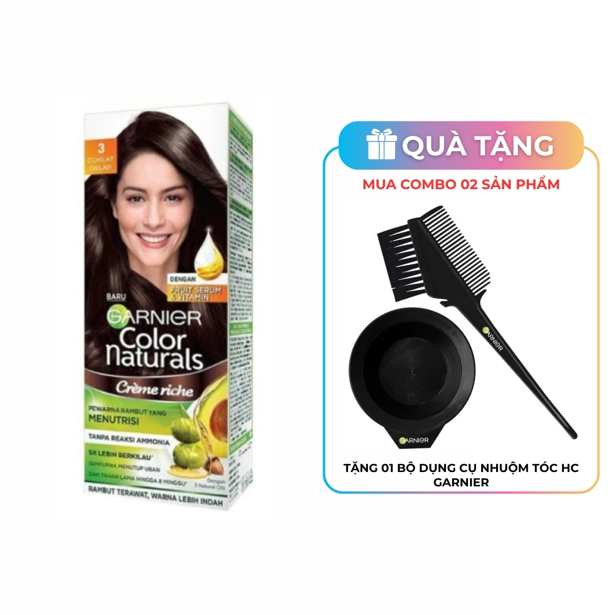 Kem Nhuộm Tóc Garnier Color Naturals Creme Riche Màu 3 - Nâu Tự Nhiên