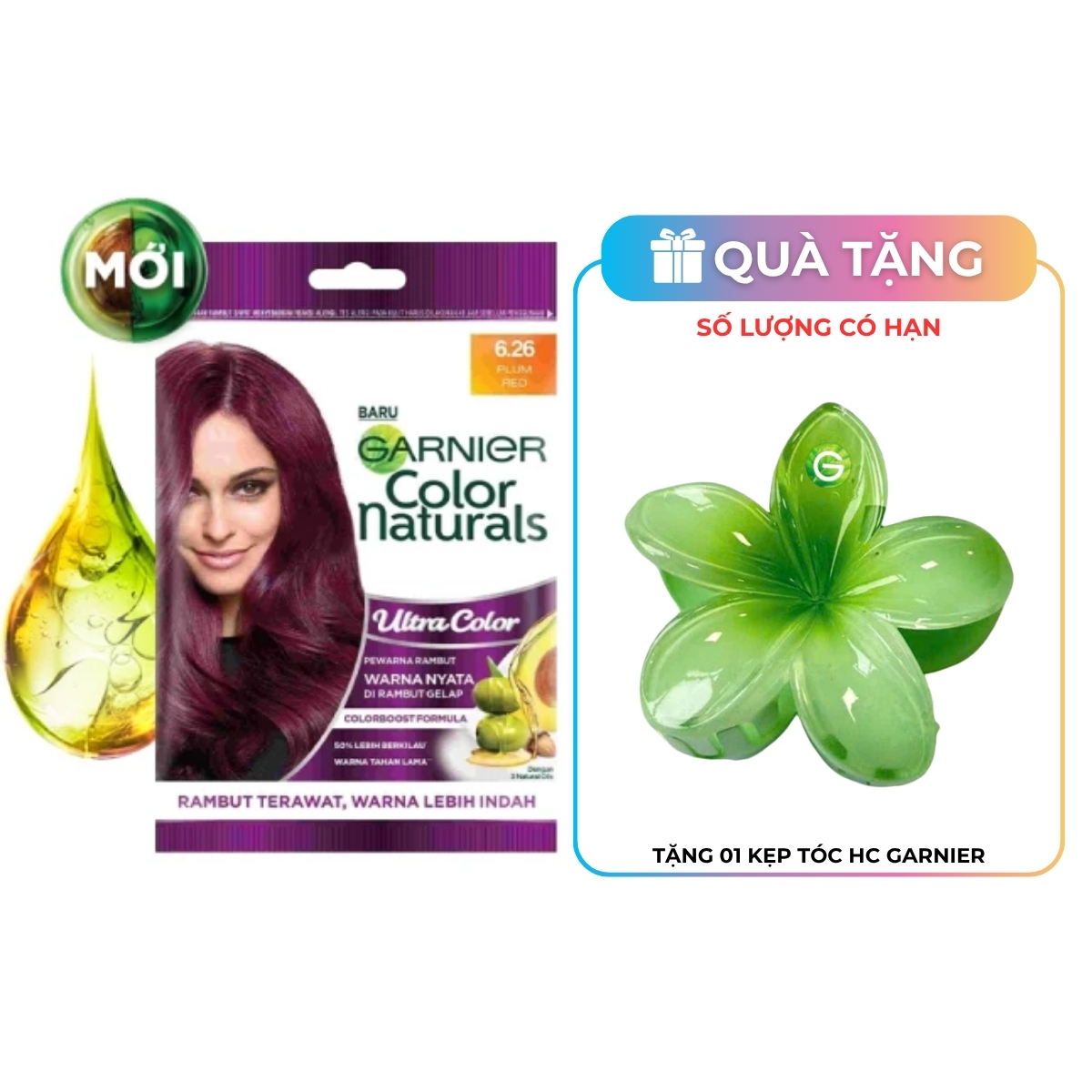Kem Nhuộm Tóc Garnier Color Naturals Creme Riche Màu 6.26 Đỏ Mận (Gói)