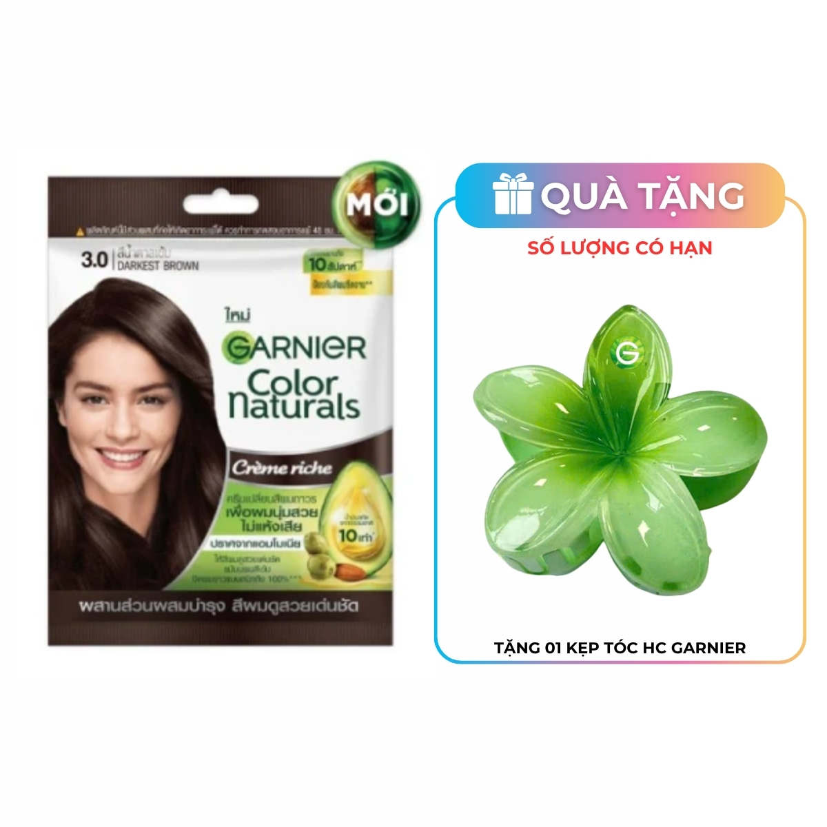 Kem Nhuộm Tóc Garnier Color Naturals Creme Riche Màu 3 - Nâu Tự Nhiên (Gói)