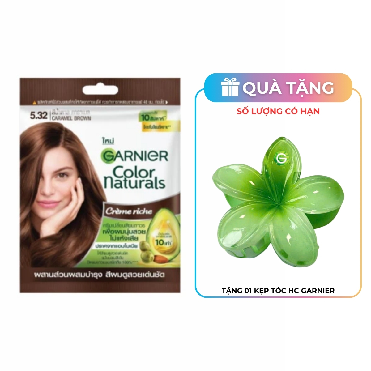 Kem Nhuộm Tóc Garnier Color Naturals Creme Riche Màu 5.32 - Nâu Caramel (Gói)