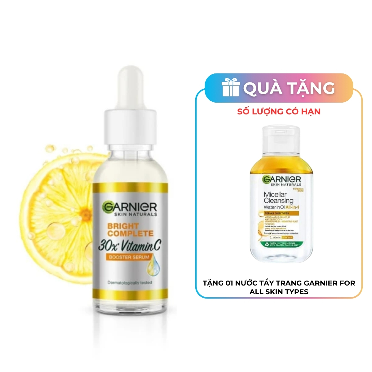 Tinh Chất Garnier Bright Complete 30x Vitamin C Booster Serum Dưỡng Sáng Da Mờ Thâm 30ml