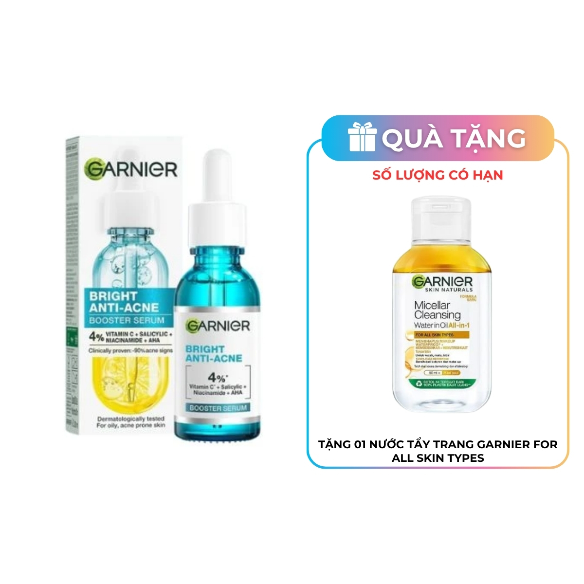 Tinh Chất Garnier Bright Complete Anti-Acne Booster Serum Giảm Mụn Mờ Thâm Cho Da Dầu, Mụn 30ml