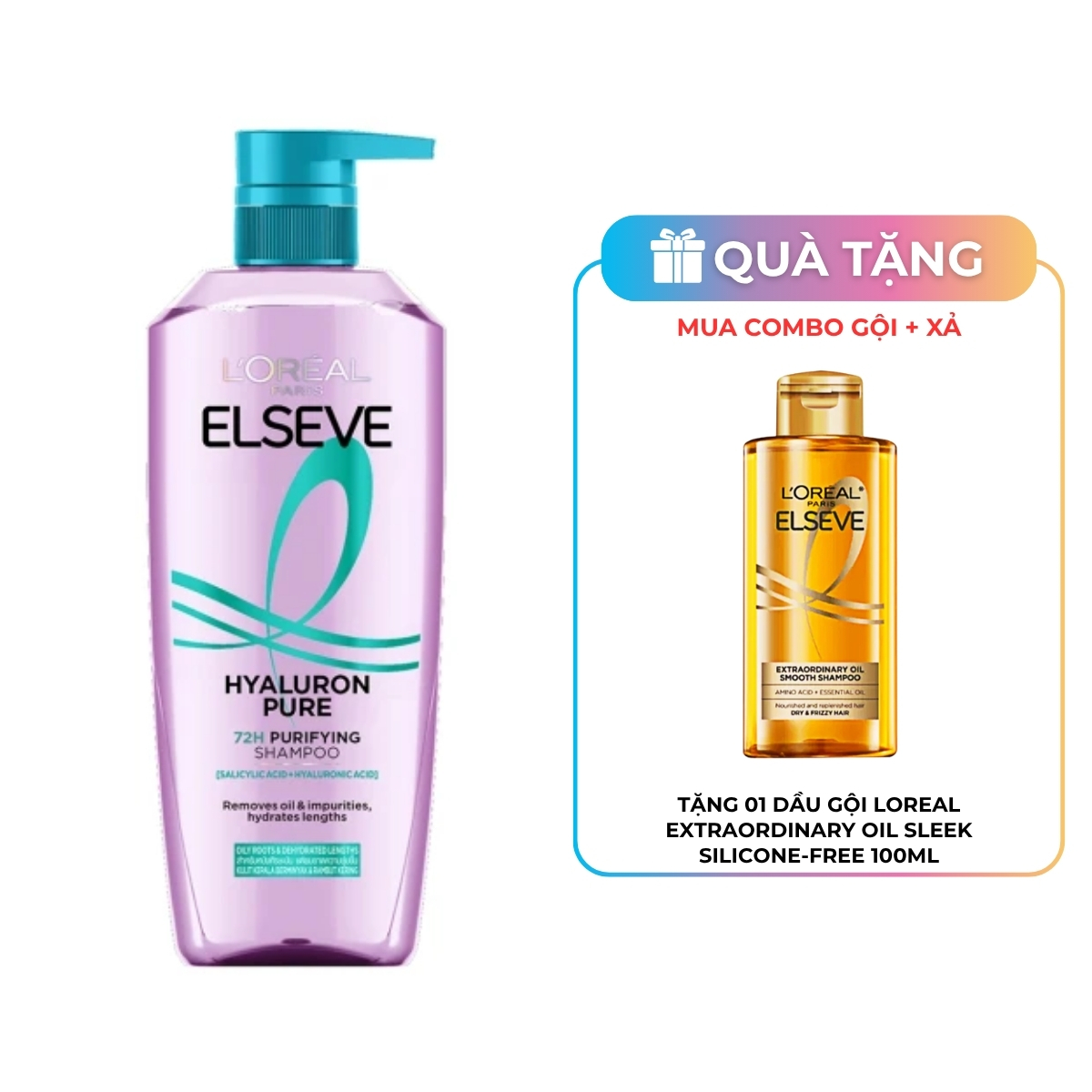 Dầu Gội L’Oréal Paris Elseve Hyaluron Pure 72H Purifying Shampoo 620ml Dành Cho Da Đầu Dầu