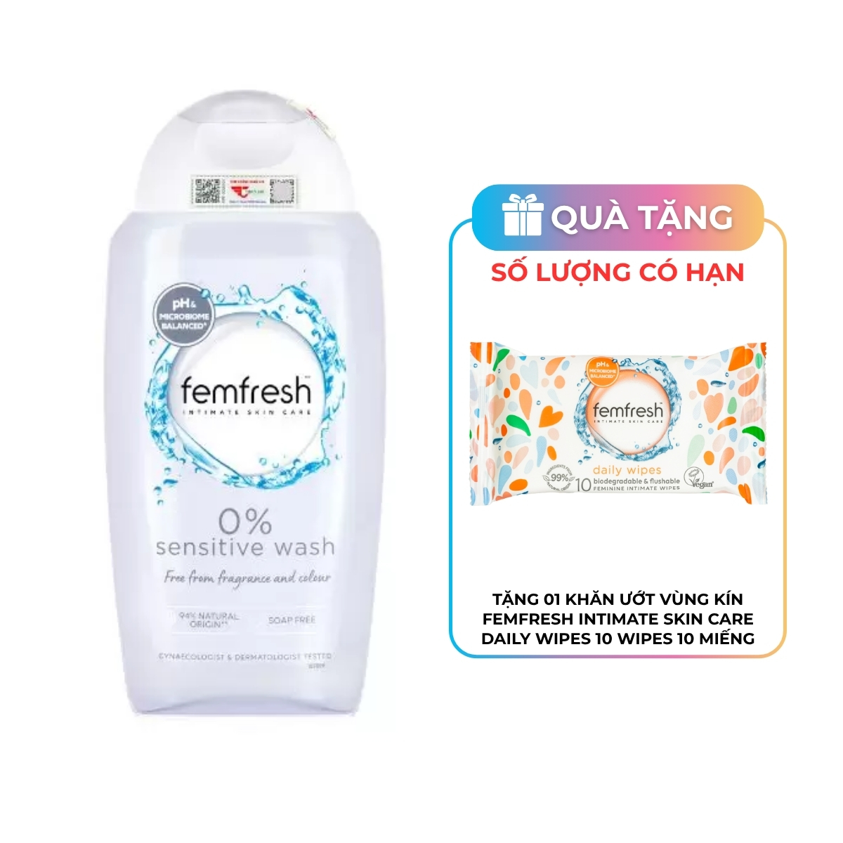 Dung Dịch Vệ Sinh Femfresh 0% Sensitive Intimate Wash Cho Da Nhạy Cảm 250ml