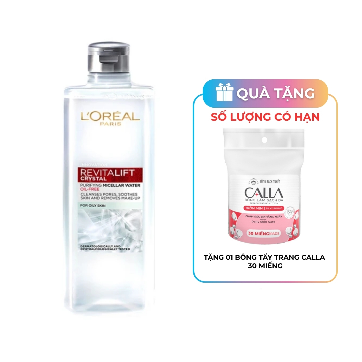 Nước Tẩy Trang Loreal Revitalift Crystal Đa Năng 3in1 Kiềm Dầu 400ml