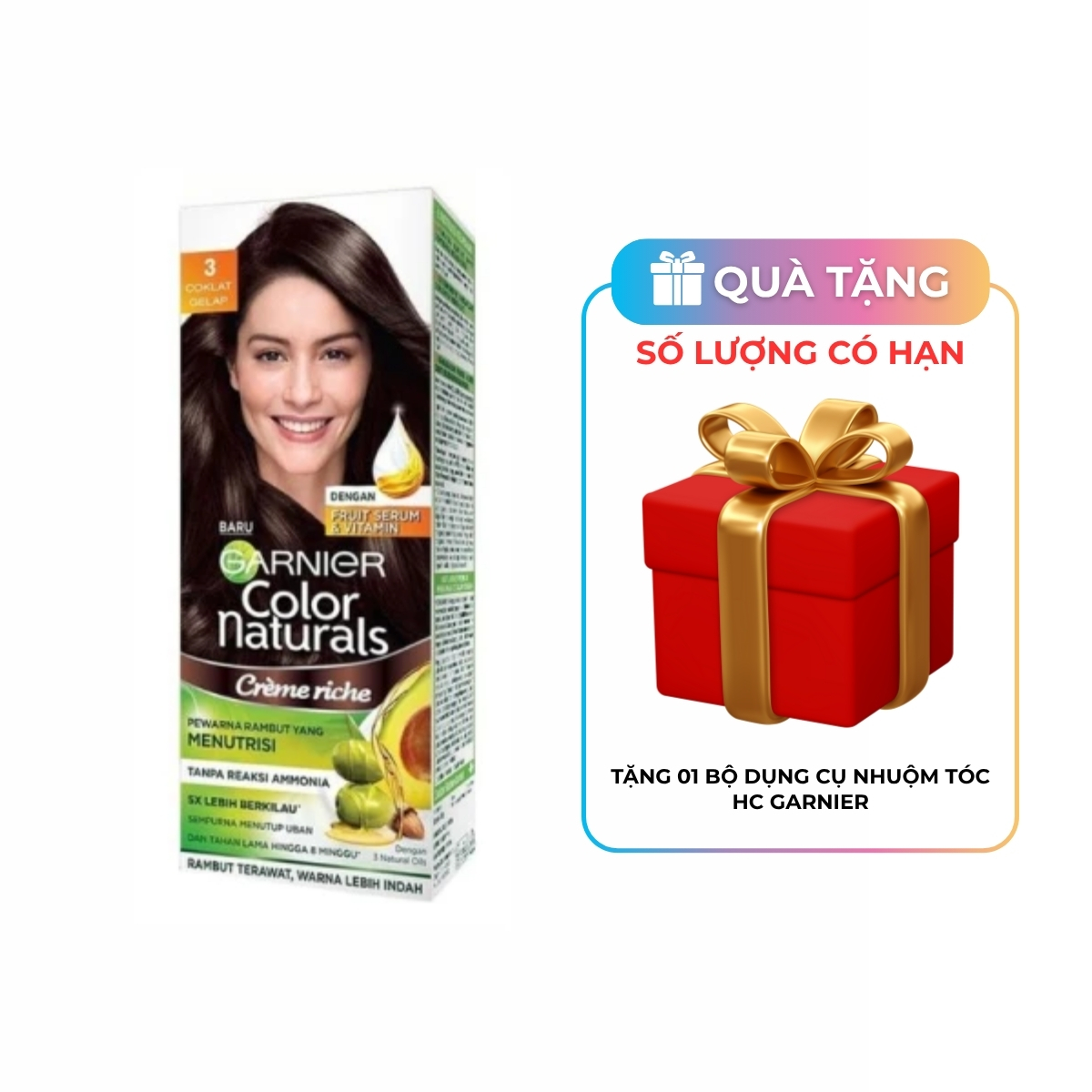 Kem Nhuộm Tóc Garnier Color Naturals Creme Riche Màu 3 - Nâu Tự Nhiên