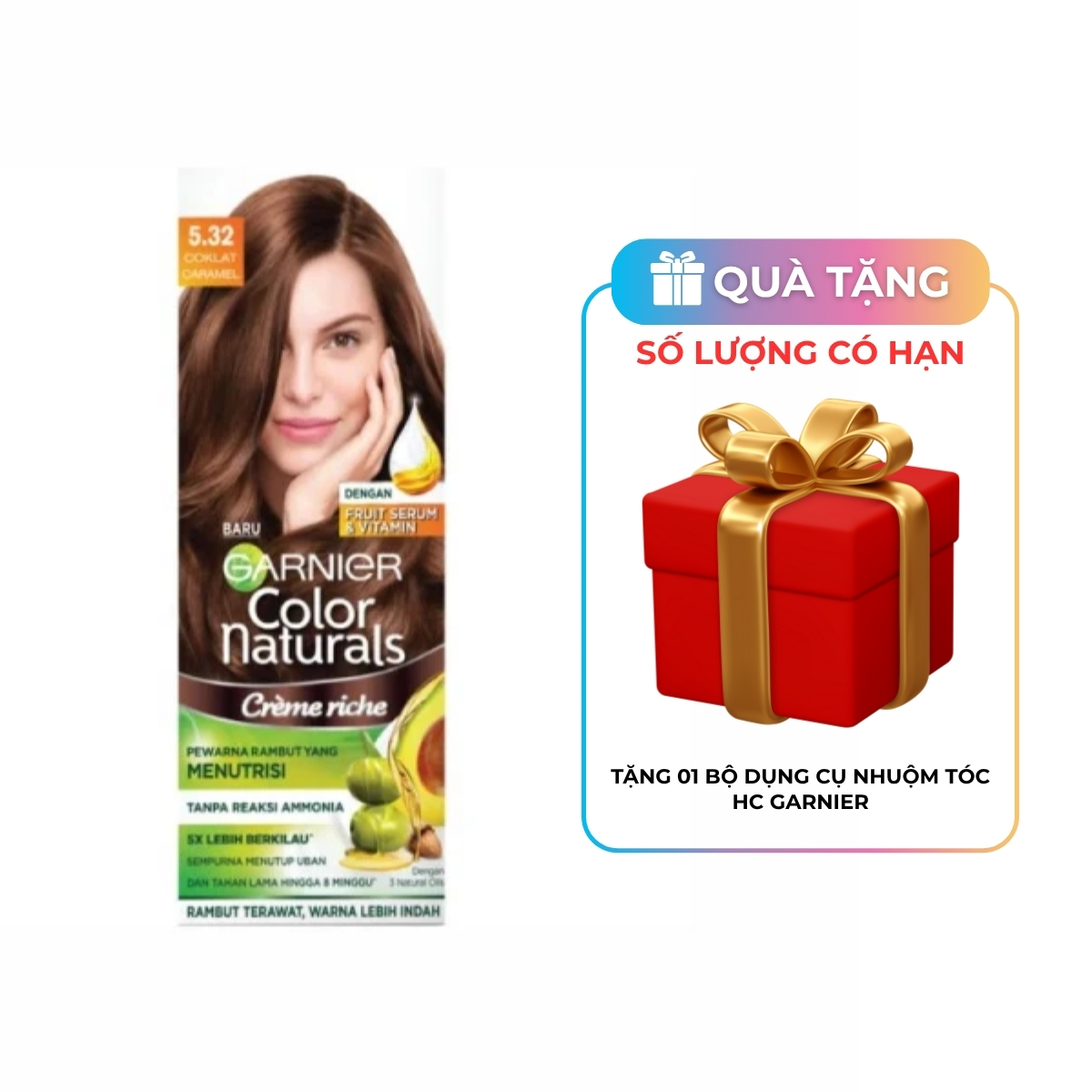 Kem Nhuộm Tóc Garnier Color Naturals Creme Riche Màu 5.32 - Nâu Caramel