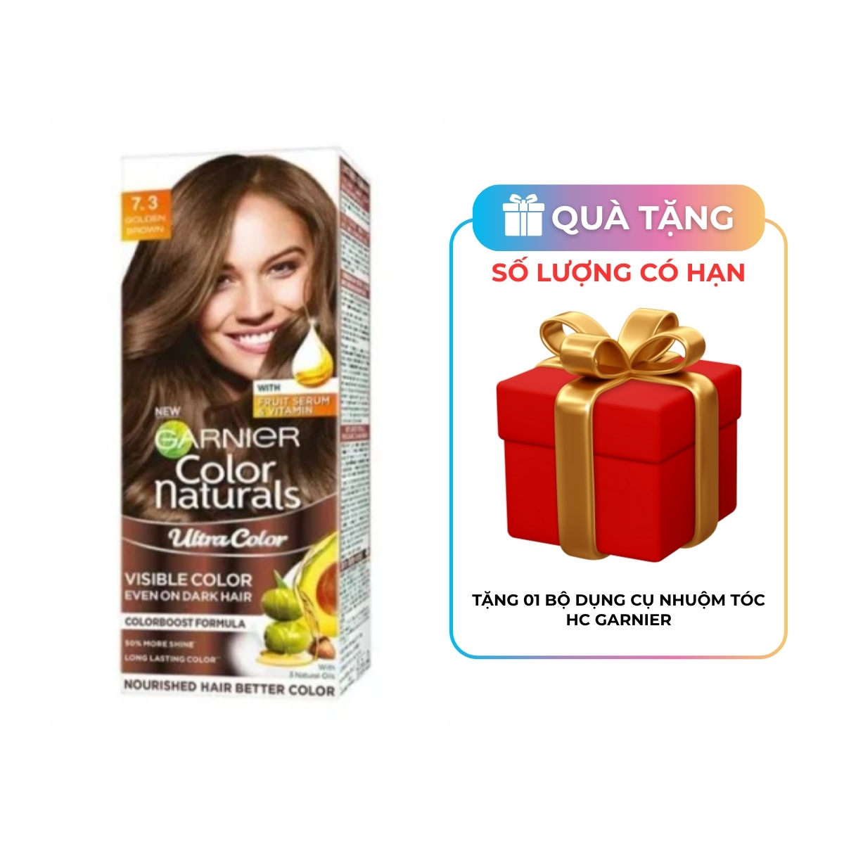 Kem Nhuộm Tóc Garnier Color Naturals Creme Riche Màu 7.3 - Nâu Ánh Vàng