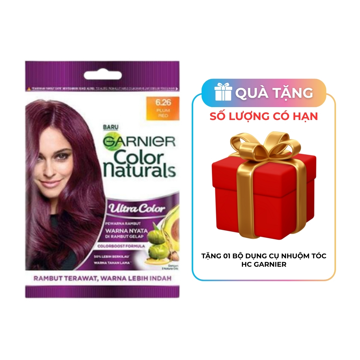Kem Nhuộm Tóc Garnier Color Naturals Creme Riche Màu 6.26 Đỏ Mận (Gói)