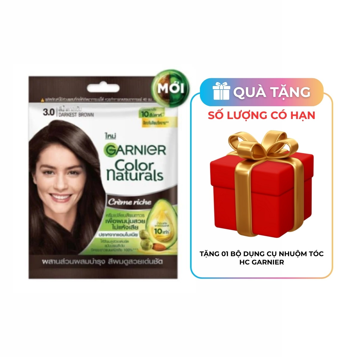 Kem Nhuộm Tóc Garnier Color Naturals Creme Riche Màu 3 - Nâu Tự Nhiên (Gói)
