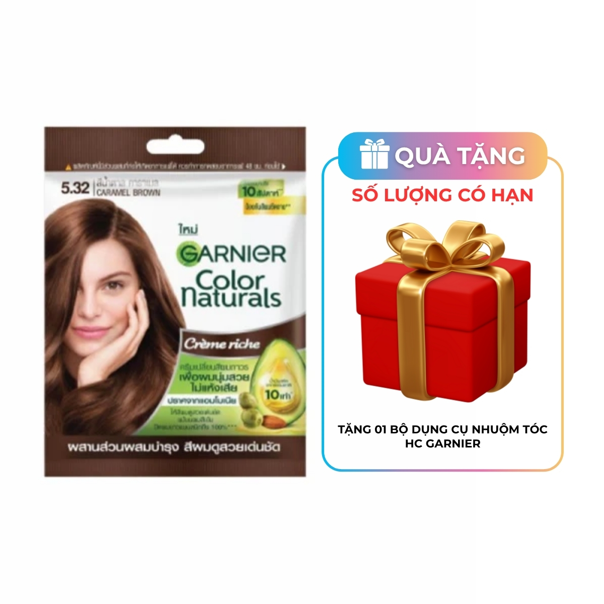 Kem Nhuộm Tóc Garnier Color Naturals Creme Riche Màu 5.32 - Nâu Caramel (Gói)