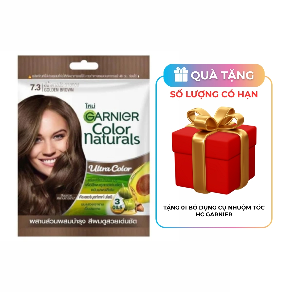 Kem Nhuộm Tóc Garnier Color Naturals Creme Riche Màu 7.3 - Nâu Ánh Vàng (gói)