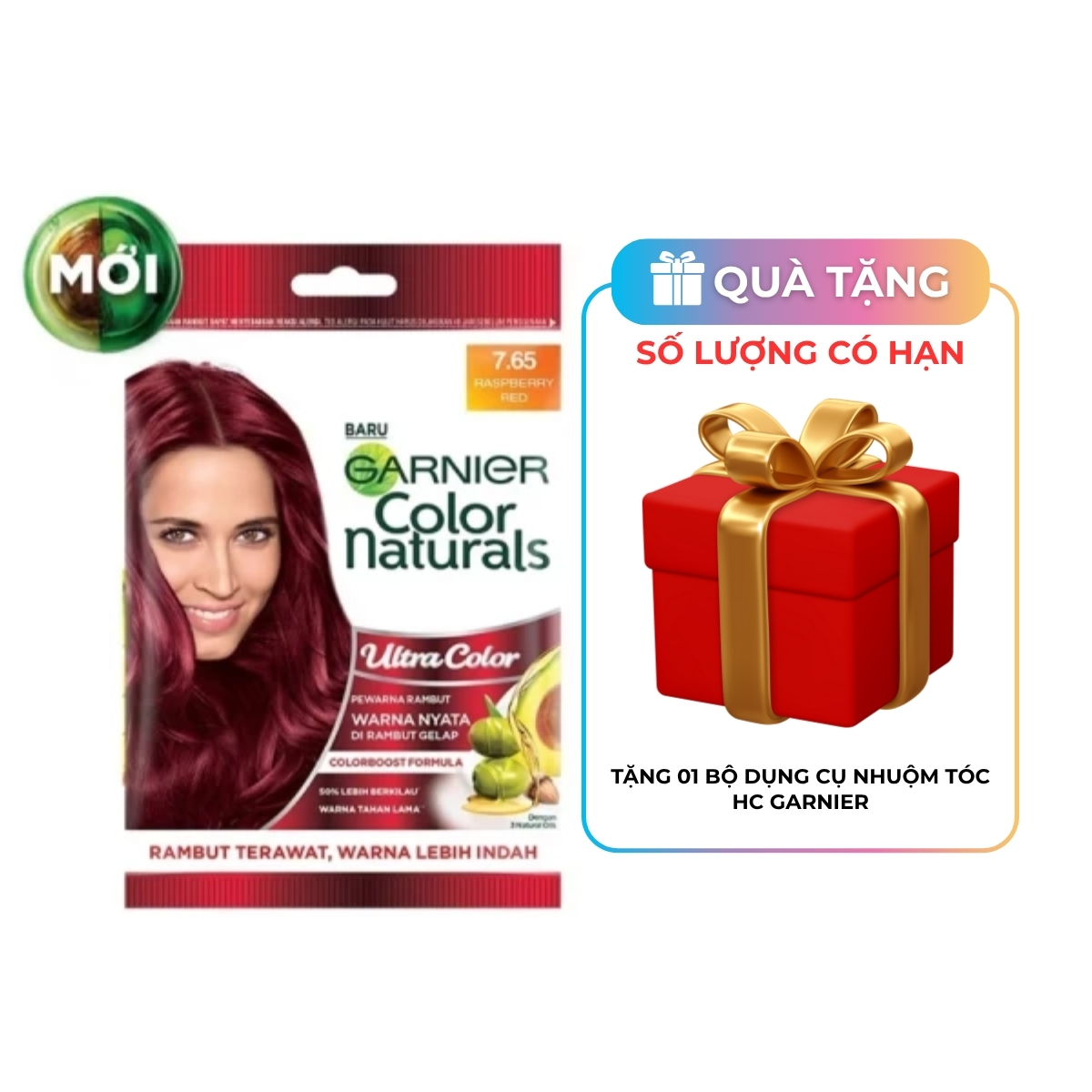 Kem Nhuộm Tóc Garnier Color Naturals Creme Riche Màu 7.65 Đỏ Thuần (Gói)