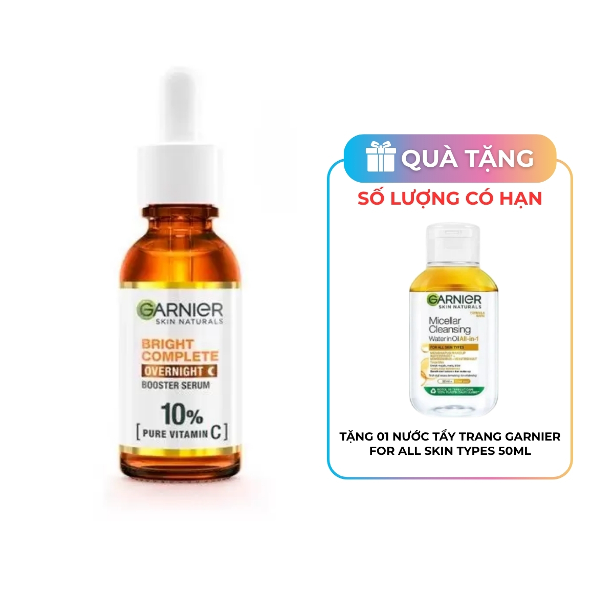 Serum Garnier 10% Vitamin C Bright Complete Overnight Tăng Cường Sáng Da Mờ Thâm Ban Đêm 30ml