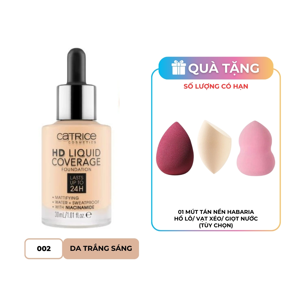 Kem Nền Catrice HD Liquid Coverage Foundation 30ml - Màu: 002