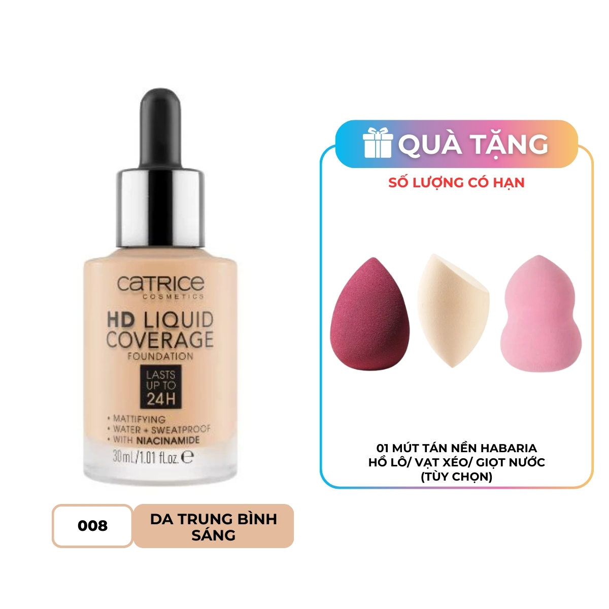 Kem Nền Catrice HD Liquid Coverage Foundation 30ml - Màu: 008