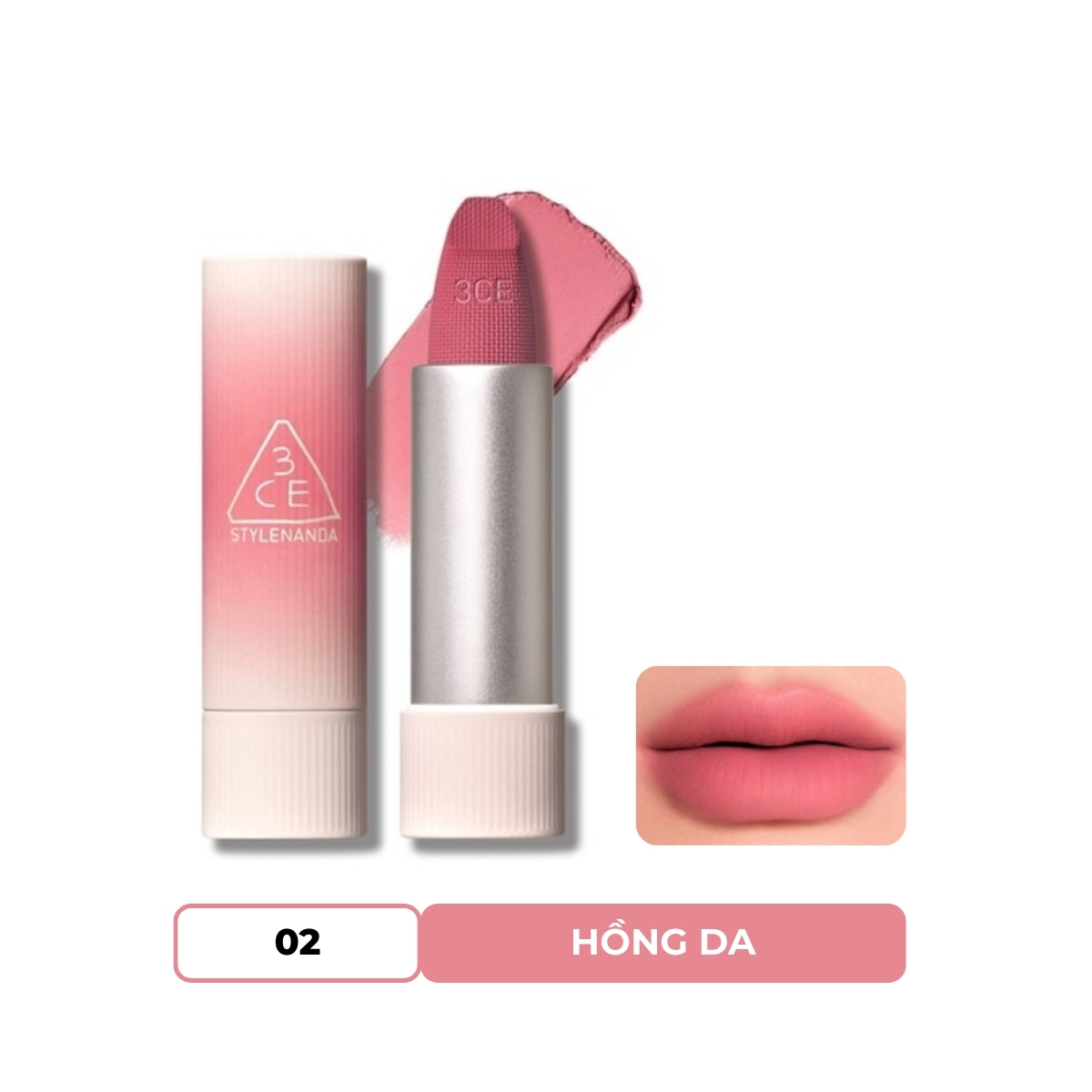 Son Thỏi 3CE Cashmere Hug Lipstick #02 Pure Blending