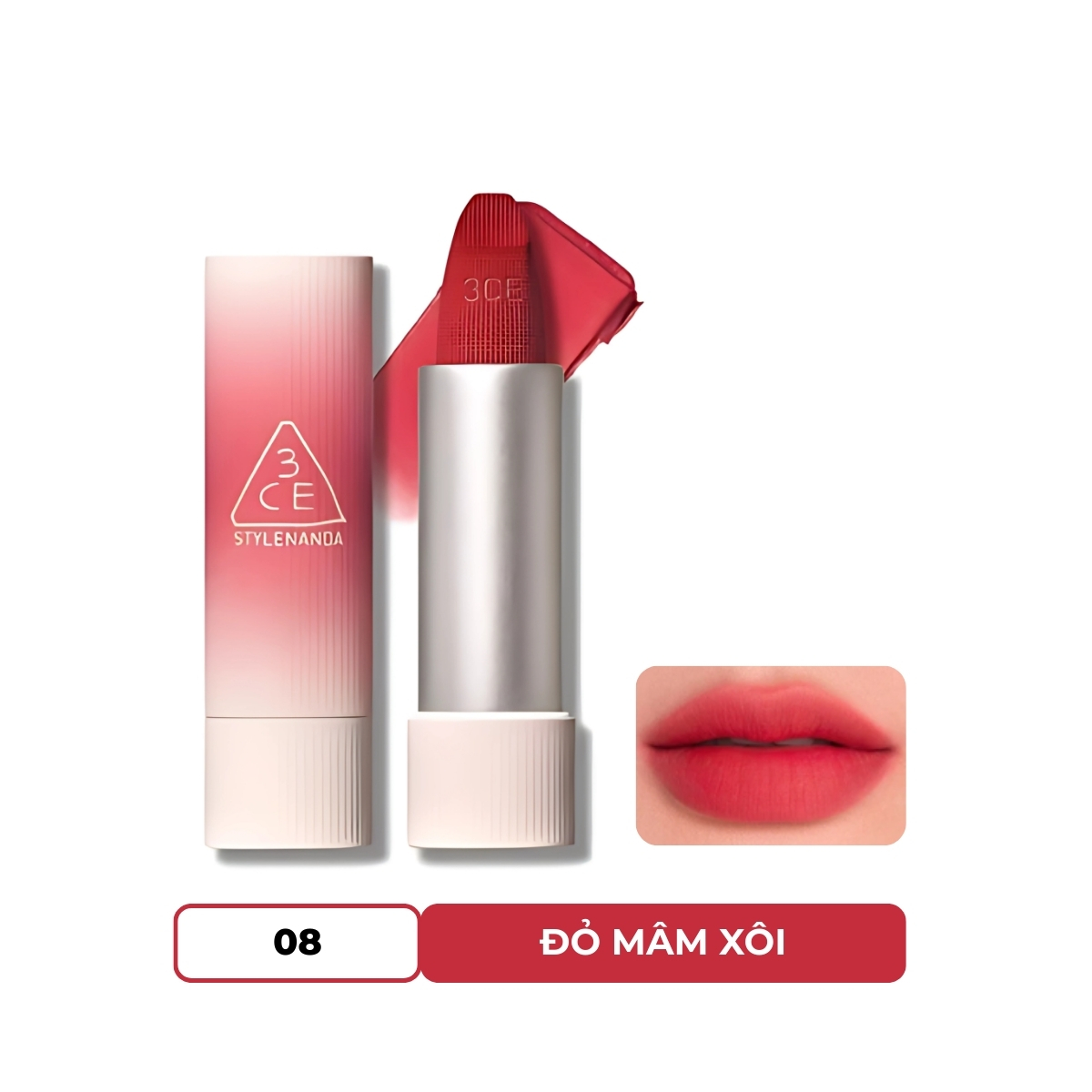 Son Thỏi 3CE Cashmere Hug Lipstick #08 Hush Red