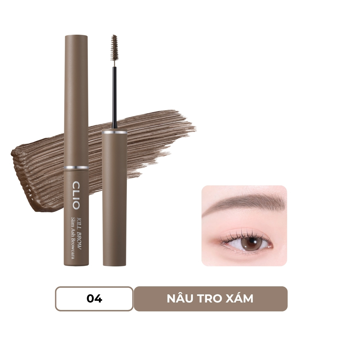 Mascara Lông Mày Clio Kill Brown Slim Ash Browcara #04 Ash Gray