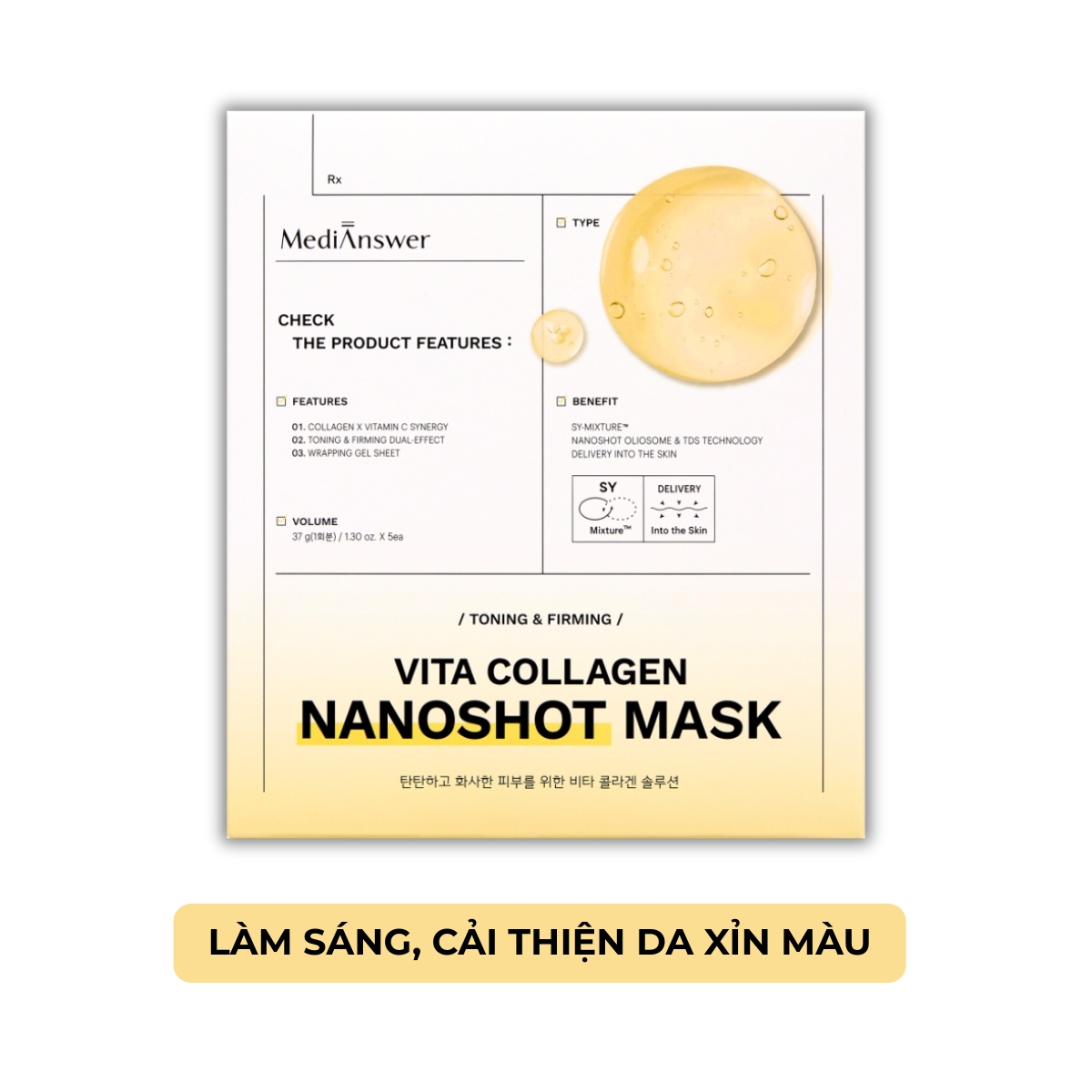 Mặt Nạ MediAnswer Dạng Thạch Vita Collagen NanoShot Mask - Vàng
