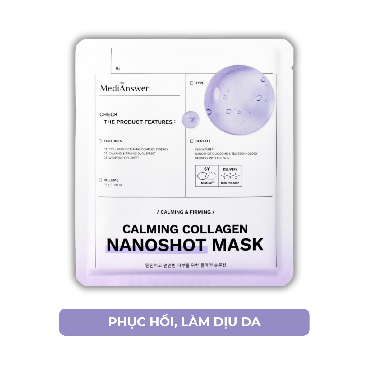 Mặt Nạ MediAnswer Dạng Thạch Calming Collagen Nanoshot Mask - Tím