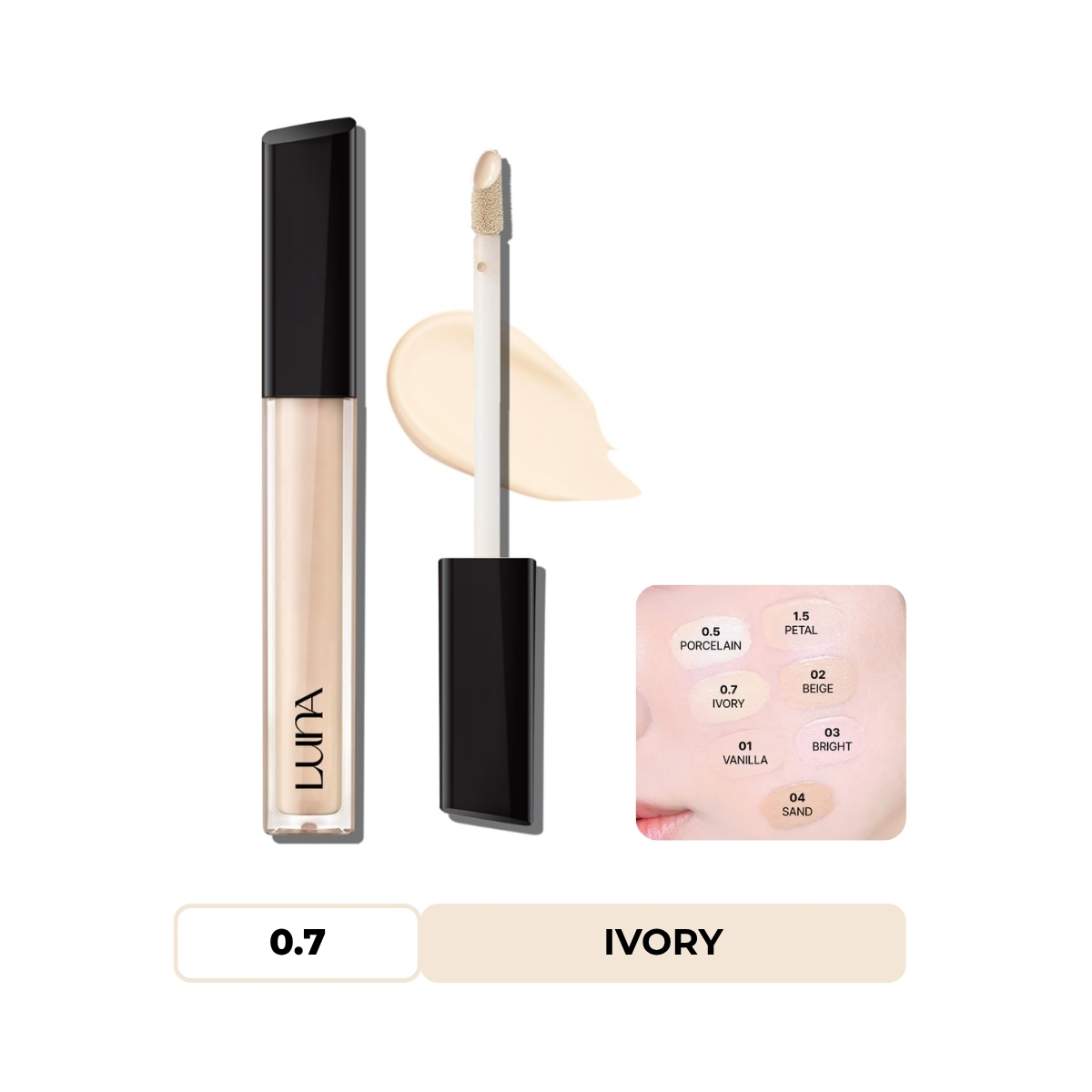 Che Khuyết Điểm Luna Long Lasting Tip Concealer Cover-fit SPF34 PA++ #0.7 Ivory
