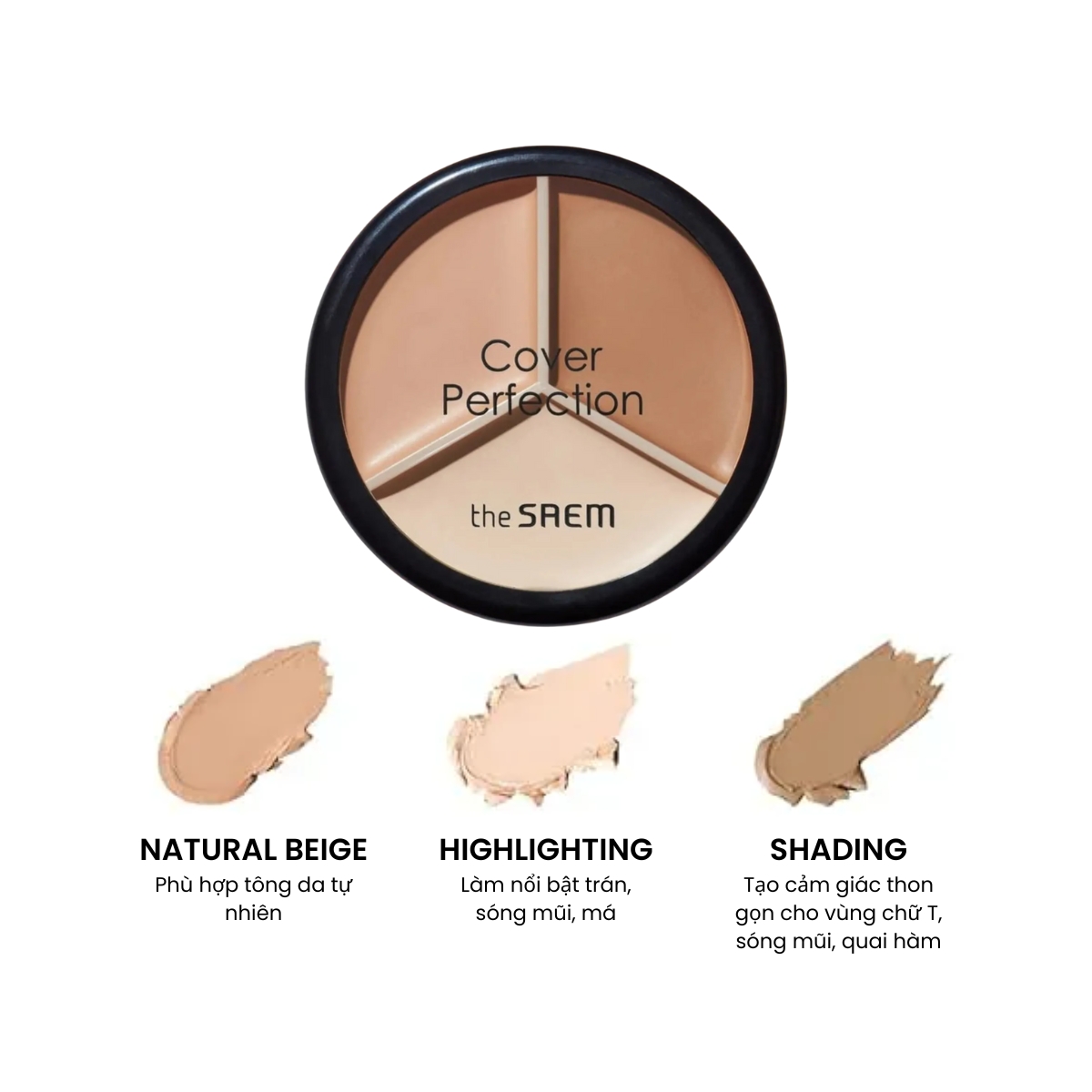 Che Khuyết Điểm The Saem Cover Perfection Triple Pot Concealer #02 Contour Beige