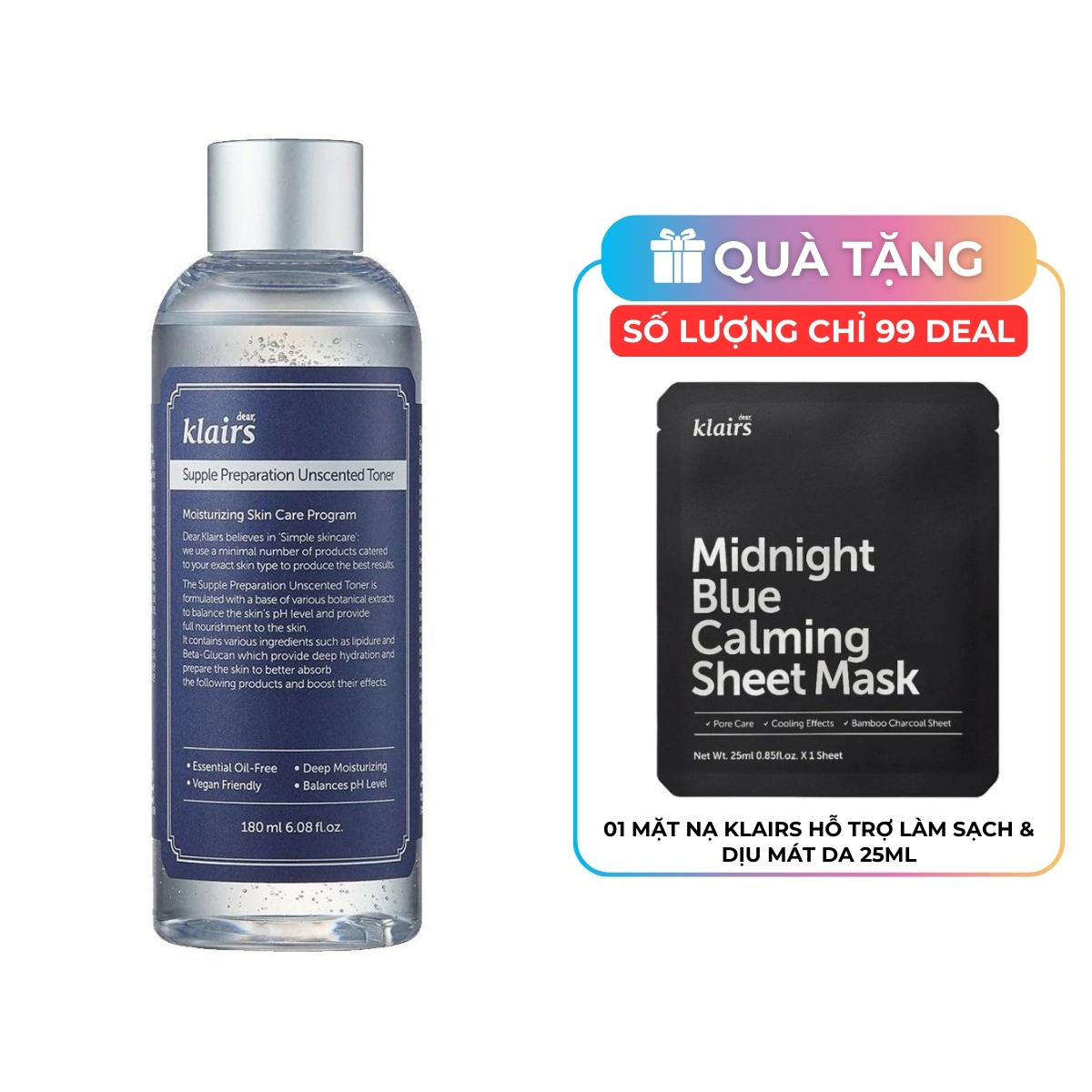 Nước Hoa Hồng Klairs Supple Preparation Unscented Toner Không Mùi 180ml