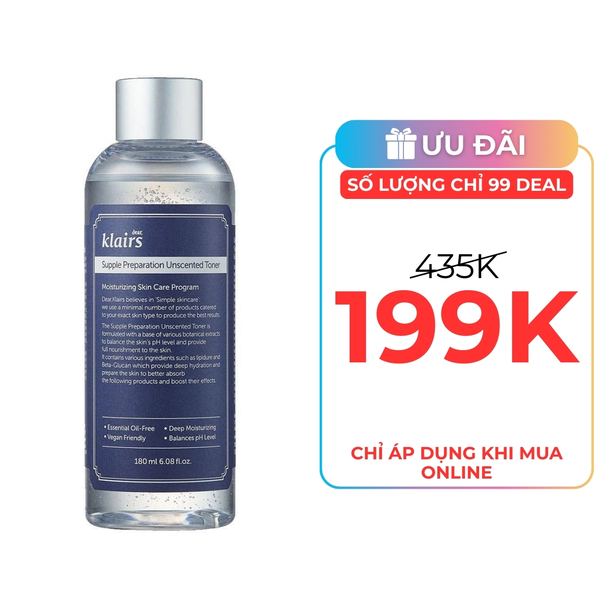 Nước Hoa Hồng Klairs Supple Preparation Unscented Toner Không Mùi 180ml