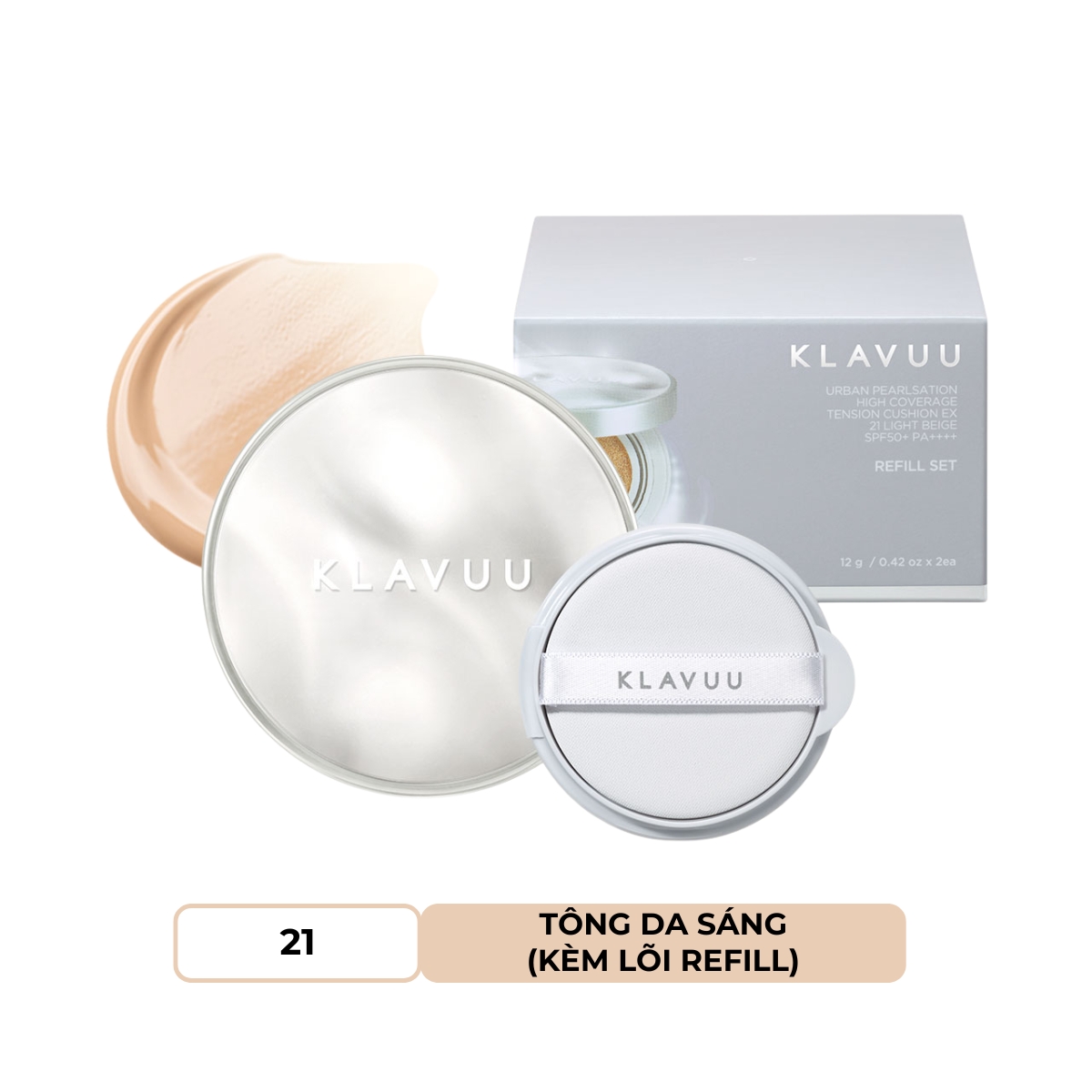 Phấn Nước Klavuu Urban Pearlsation High Coverage Tension Cushion EX SPF50+ PA++++ (Kèm Lõi Refill) #21