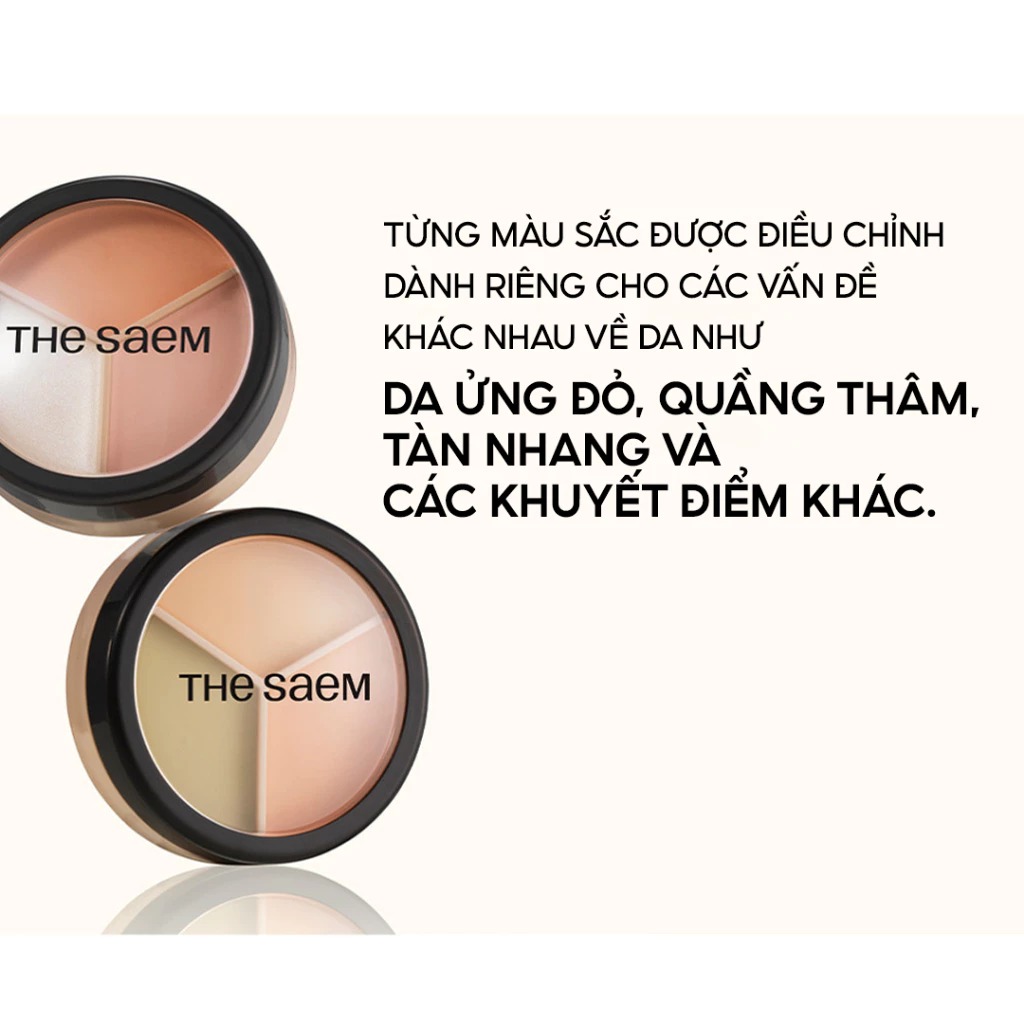 Che Khuyết Điểm The Saem Cover Perfection Triple Pot Concealer #02 Contour Beige