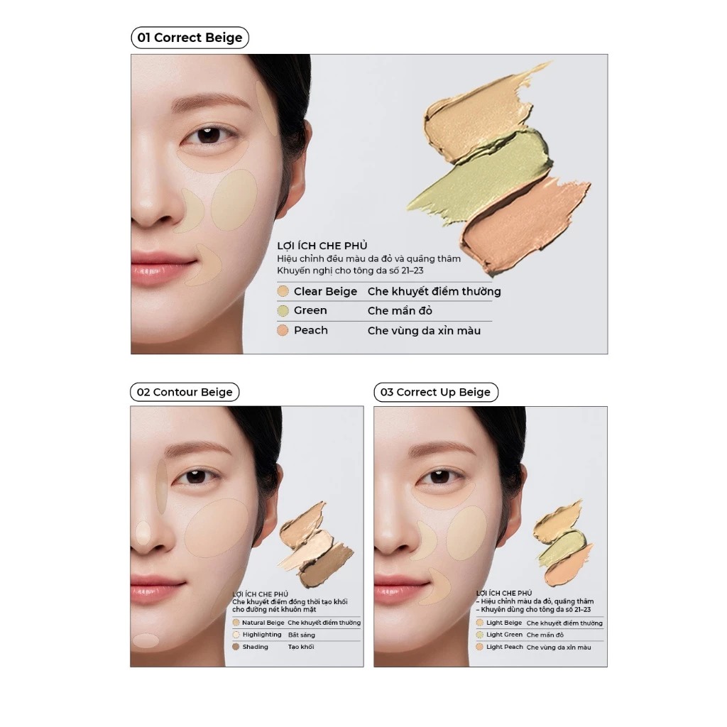 Che Khuyết Điểm The Saem Cover Perfection Triple Pot Concealer #02 Contour Beige