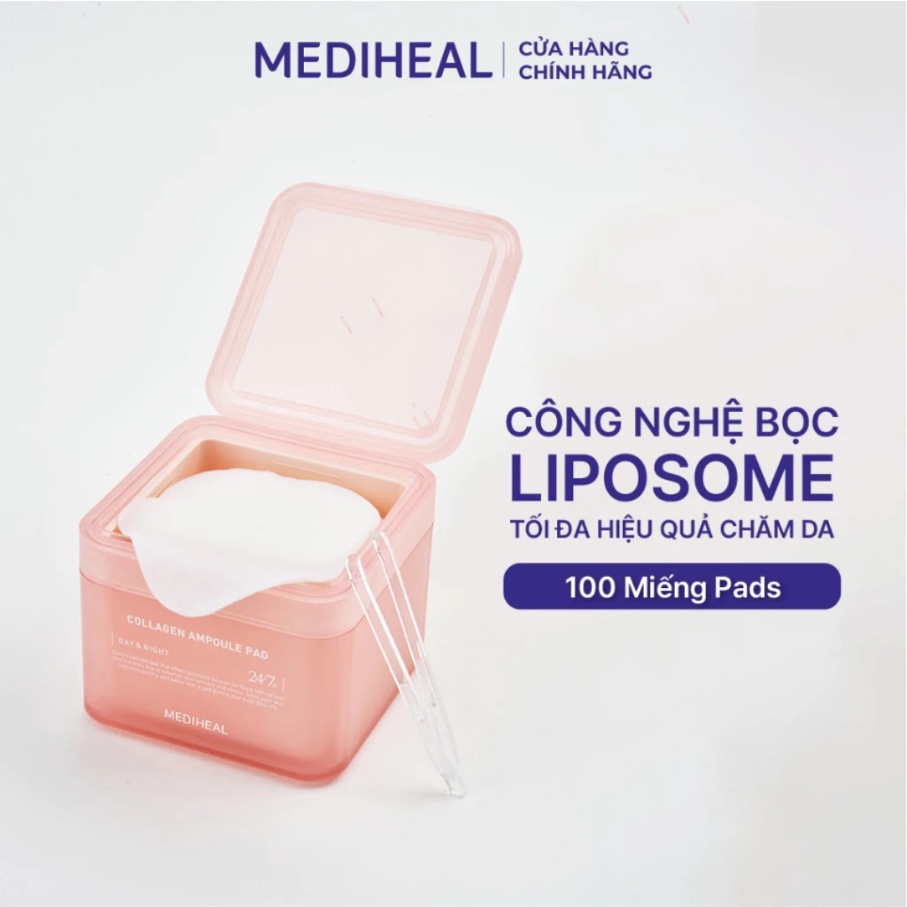 Nước Hoa Hồng Mediheal Dạng Miếng Toner Pad Collagen Ampoule Pad - Hồng (100 miếng)