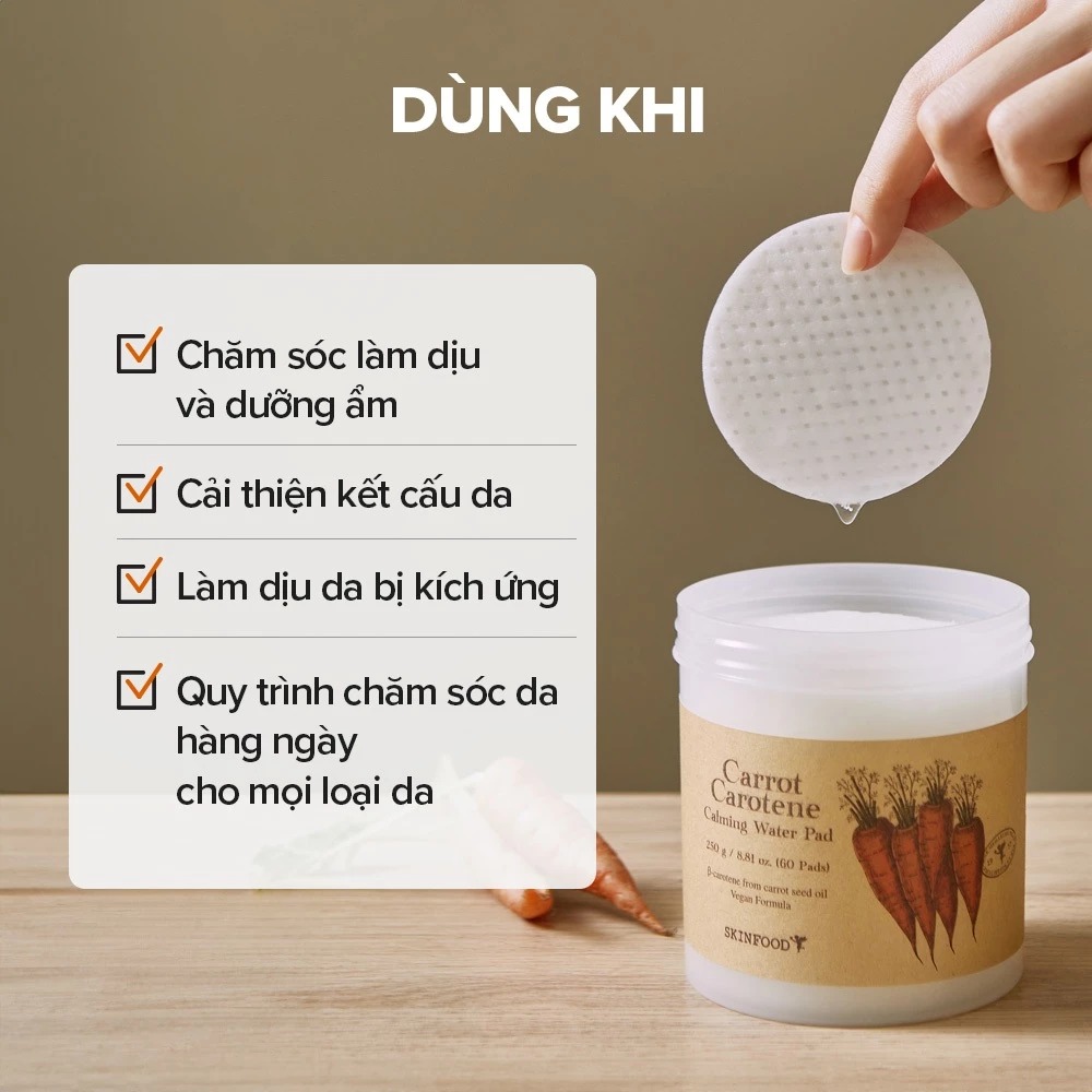Nước Hoa Hồng Skinfood Dạng Miếng Carrot Carotene Calming Water Pad