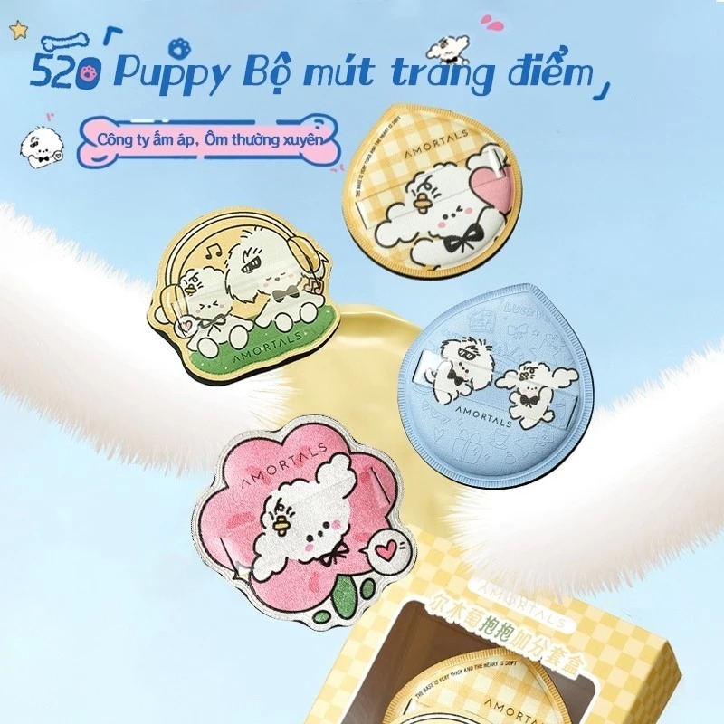 Set Bông Mút Amortals Porder Puff Suit Extra Box Hình Puppy (2 Bông Phấn Size XL + 1 Hộp Bảo Quản)
