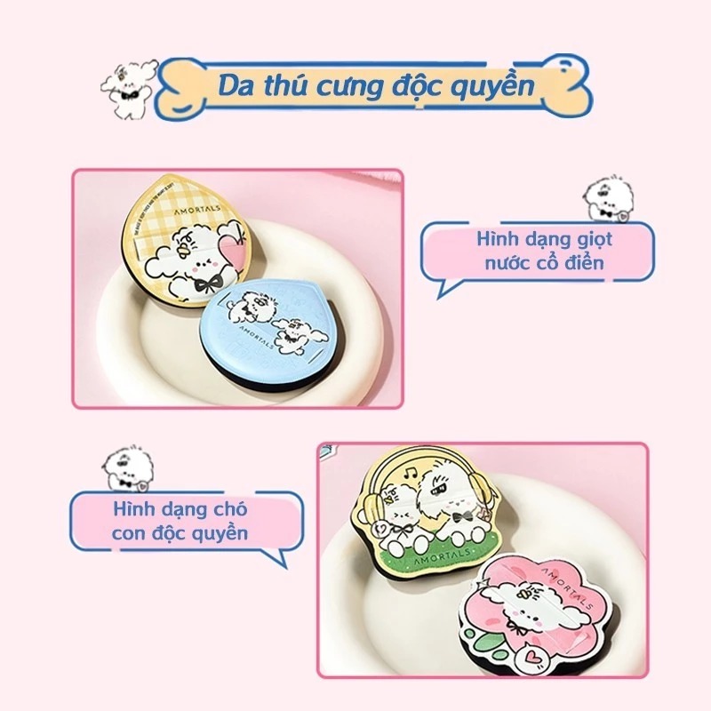 Set Bông Mút Amortals Porder Puff Suit Extra Box Hình Puppy (2 Bông Phấn Size XL + 1 Hộp Bảo Quản)