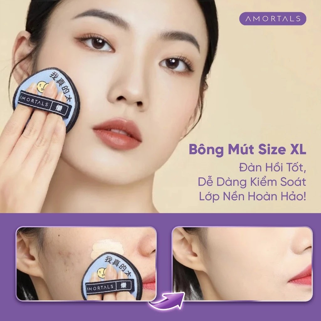 Set Bông Mút Amortals Powder Puff Suit (2 Bông Phấn Size XL + 1 Hộp Bảo Quản)