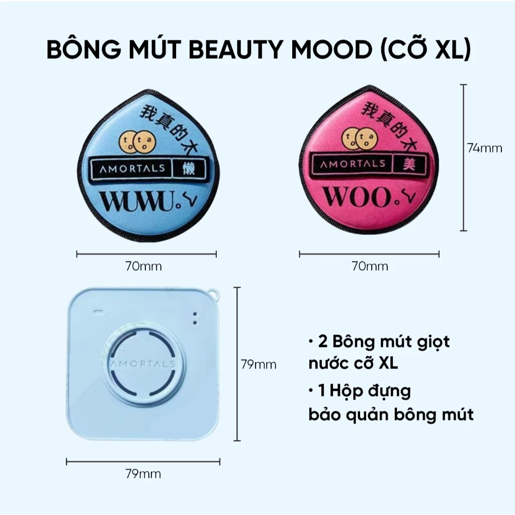 Set Bông Mút Amortals Powder Puff Suit (2 Bông Phấn Size XL + 1 Hộp Bảo Quản)