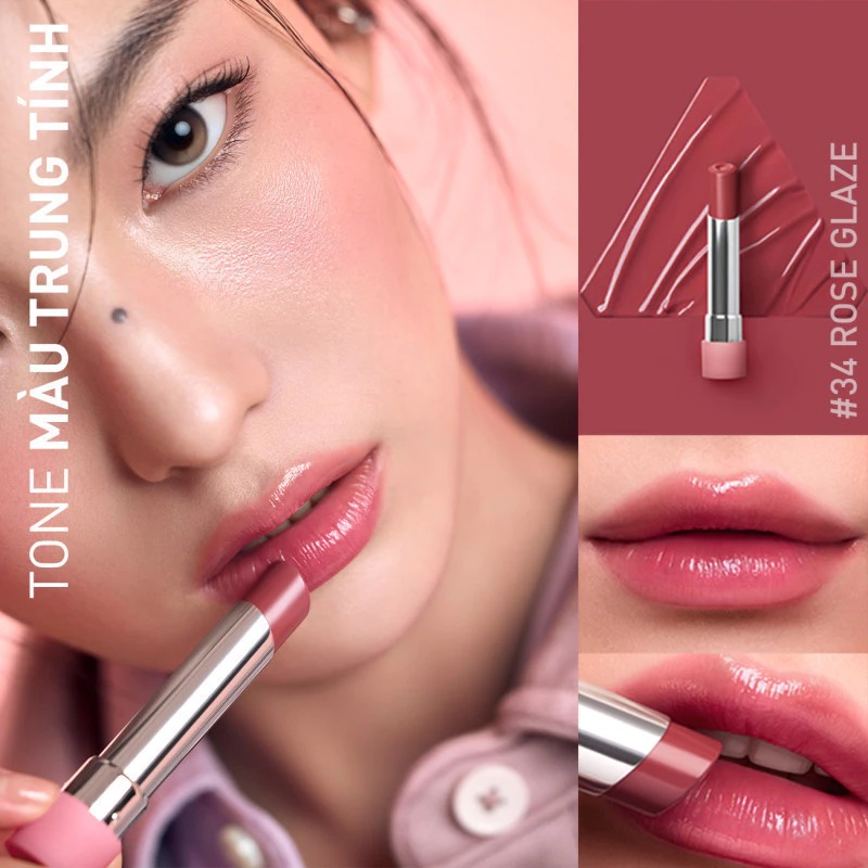 Son Dưỡng 3CE Glazy Lip Glow - 34 Rose Glaze