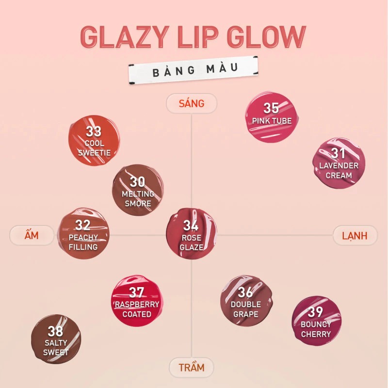 Son Dưỡng 3CE Glazy Lip Glow - 34 Rose Glaze