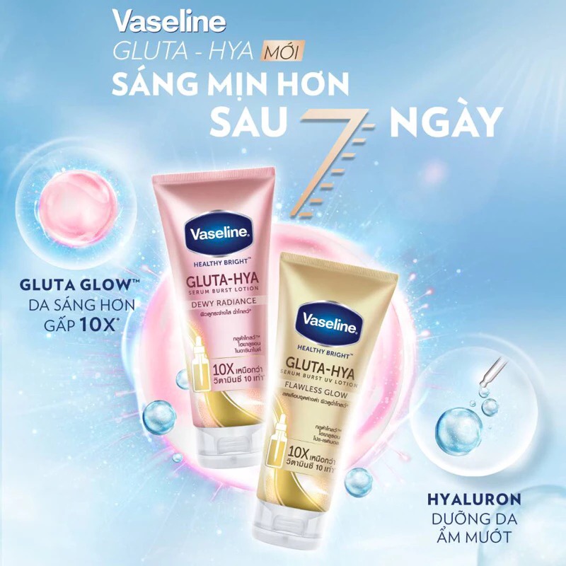 Sữa Dưỡng Thể Vaseline Gluta-Hya Serum Burst UV Lotion Dewy Radiance Sáng Da Chuyên Sâu Ban Đêm 330ml