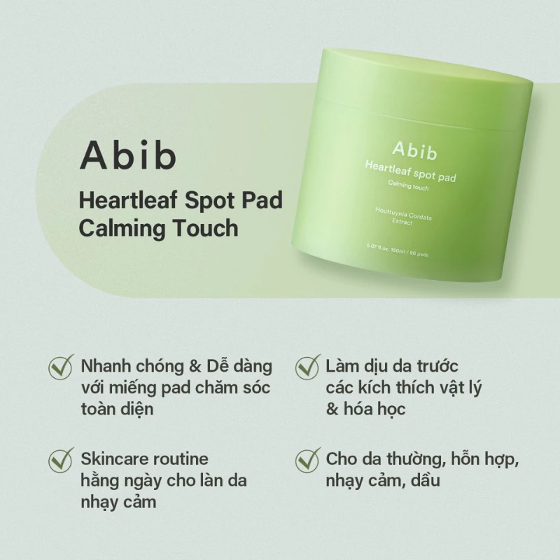 Toner Pad Abib Chiết Xuất Diếp Cá Giúp Làm Dịu & Tẩy Tế Bào Chết Heartleaf Spot Pad Calming Touch 80 Miếng