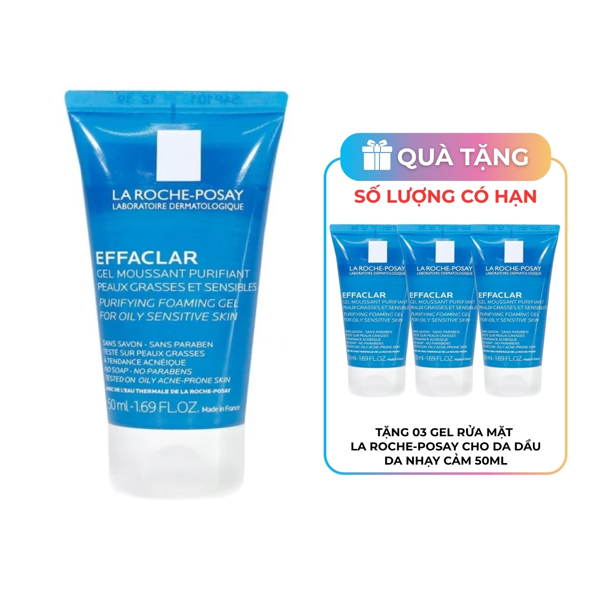 Gel Rửa Mặt La Roche-Posay Effaclar Moussant Purifiant Tạo Bọt Cho Da Dầu, Nhạy Cảm 50ml