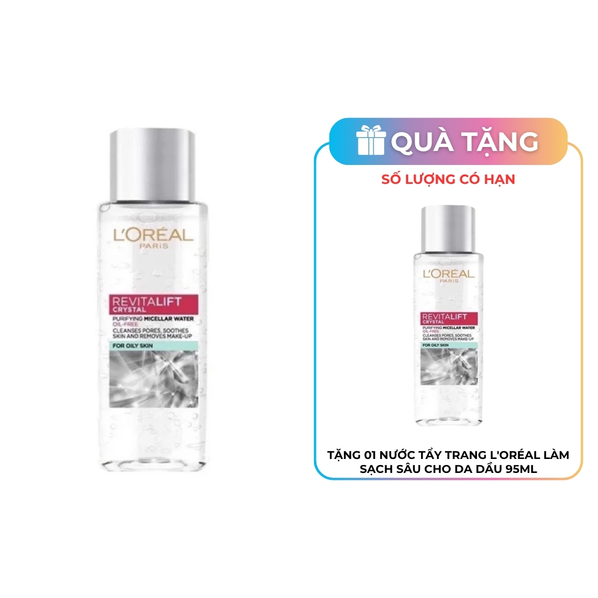 Nước Tẩy Trang Loreal Revitalift Crystal Đa Năng 3in1 Kiềm Dầu 95ml