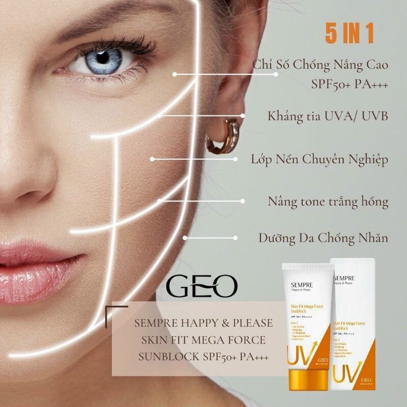 Kem Chống Nắng Geo Sempre Happy & Please 5in1 SPF 50+ PA++++