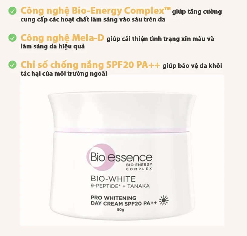Bộ Sản Phẩm Bio-essence Kem Dưỡng Trắng Bio-White Pro Whitening Day Cream + Kem Chống Nắng Dưỡng Ẩm Bio-Water Hydrating