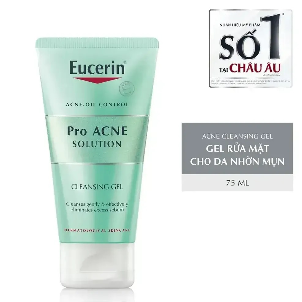 Gel Chống Nắng Eucerin Sun Dry Touch Acne Oil Control SPF50+ Cho Da Nhờn Mụn 50ml Tặng Gel Rửa Mặt Cho Da Mụn 75ml