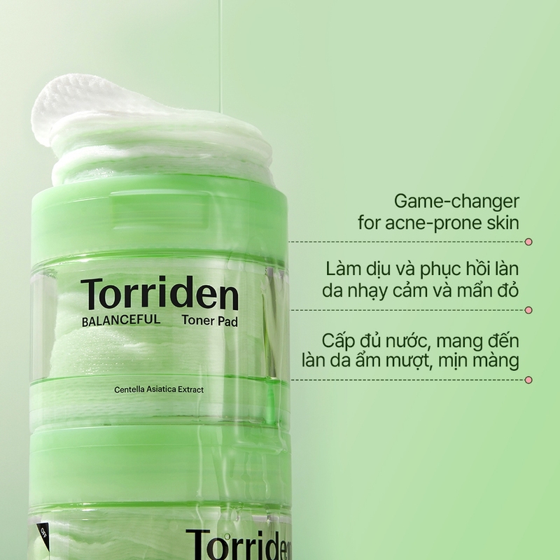 Toner Pad Torriden Balanceful Cica Cho Da Mụn Và Da Nhạy Cảm 180ml